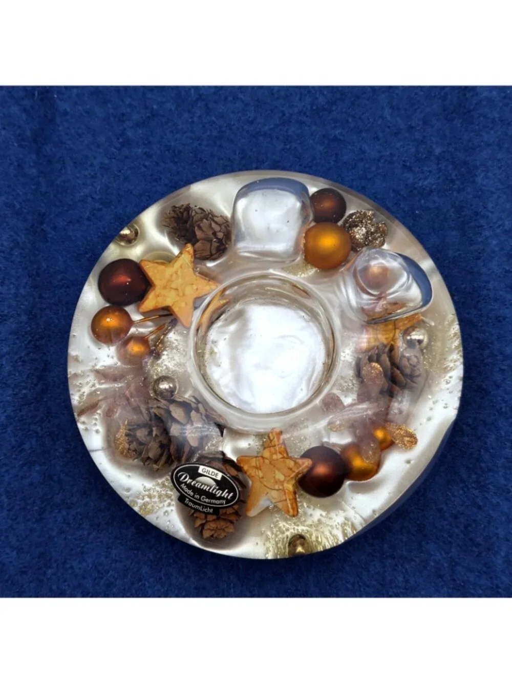 Gilde Dreamlight Germany Glass Tealight Candle Holder Stars Pinecones Primitive
